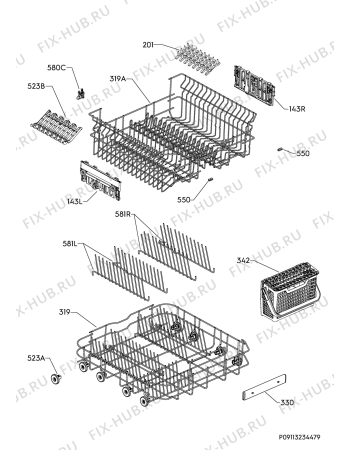 Взрыв-схема посудомоечной машины Ikea SKINANDE 60426180 - Схема узла Basket 160